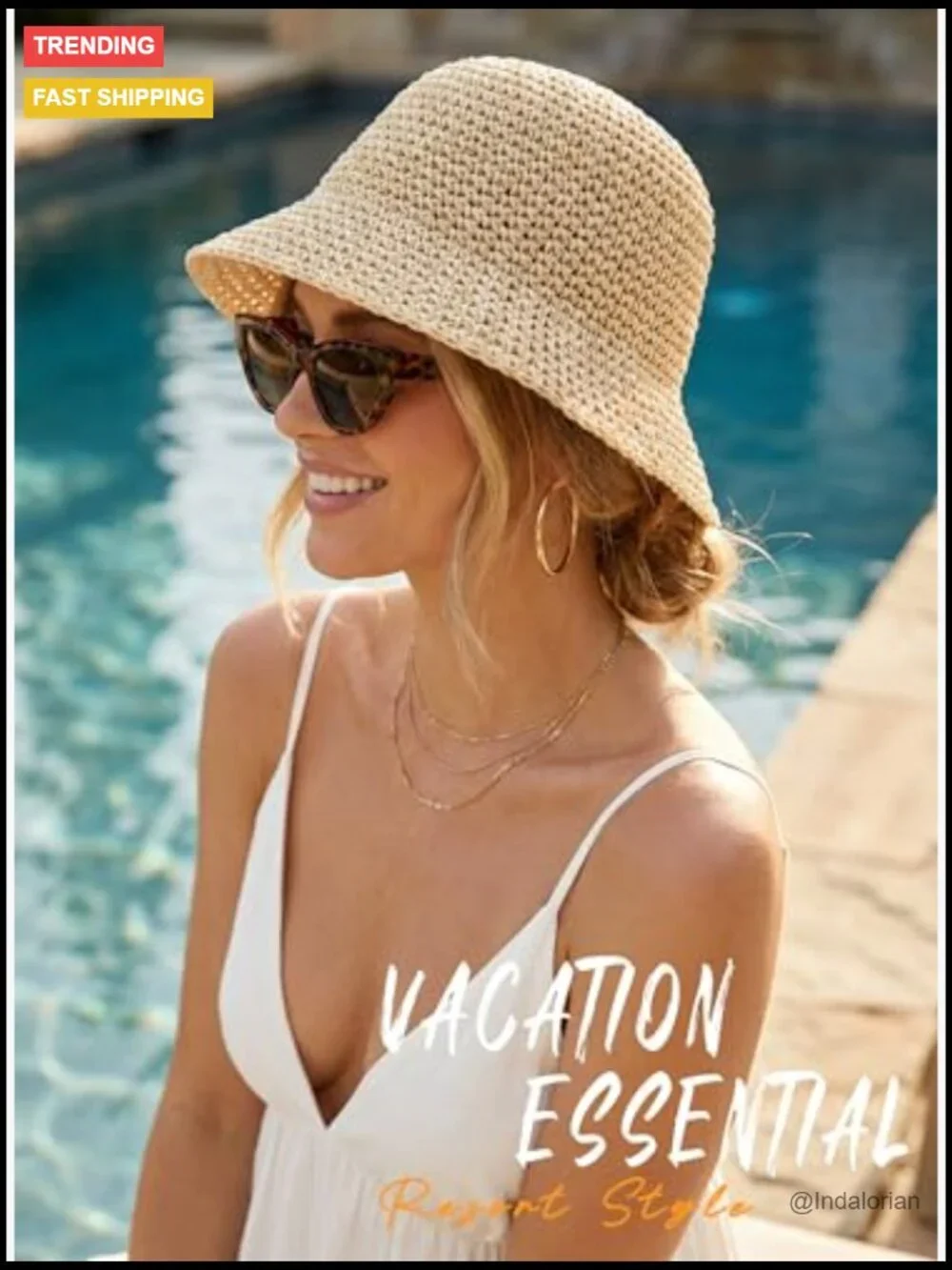 Straw Bucket Hat Packable Floppy Wide Brim UV Protection Travel Sun Hat